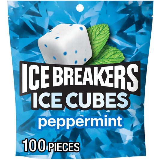 ICE BREAKERS Ice Cubes Peppermint Sugar Free Chewing Gum Pouch, 8.11 Oz (100 Pieces)