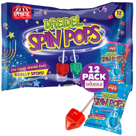 Douzzle Kosher, Hanukkah Candy Dreidels for Kids, Dreidel Spin Pops, Individually Wrapped Assorted Fruity Flavors (Pack of 1) Hanukah Party Favors, Happy Chanuka Sweet Treat & Gifts