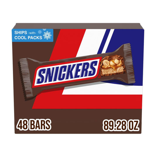 SNICKERS Full Size Bulk Milk Chocolate Candy Bars, 1.86 Oz Bar, 48 Ct Box