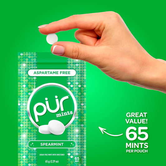 PUR Mints, Spearmint, Xylitol Mints, No Artificial Flavor, 65 Count