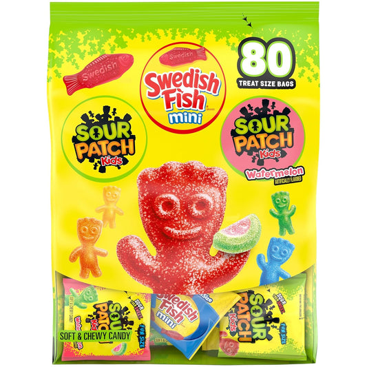 SOUR PATCH KIDS and SWEDISH FISH Mini Soft & Chewy Gummy Candy Variety Pack