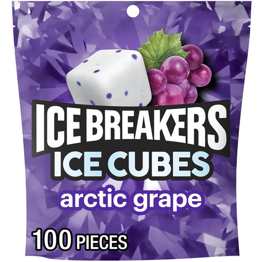 ICE BREAKERS Ice Cubes Arctic Grape Flavored Sugar Free Chewing Gum Pouch, 8.11 Oz (100 Pieces)