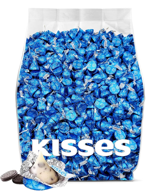 Cookies and Cream Kisses Bulk Candy 200 Pieces - Bulk Chocolate Individually Wrapped Blue Kisses - 2 Pounds