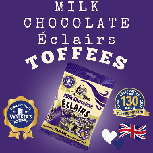 Walkers Nonsuch Milk Chocolate Eclairs 5.29 Oz (150G) - Traditional British Chewy Butter Toffee Candy
