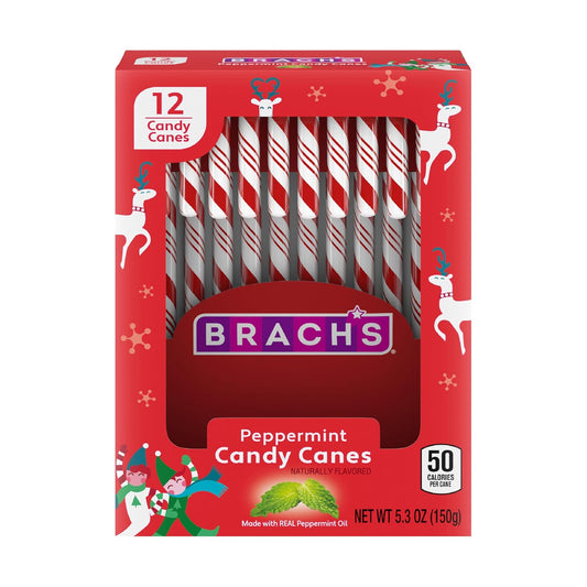 Brach's Red and White Peppermint Candy Canes, Classic Candy Canes, Christmas Candy, 5.3 Oz, 12 Count