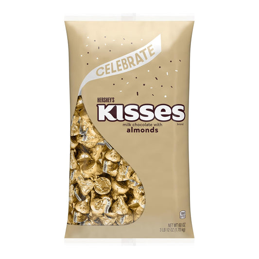 HERSHEY'S KISSES Milk Chocolate with Almonds Candy Bulk Bag, 60 Oz