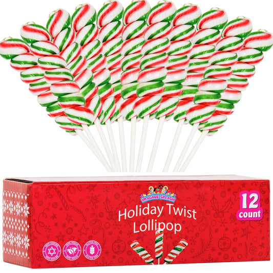 Holiday Twist Lollipops (12 Count) – Red, White & Green, Individually Wrapped, Gluten-Free, Vegan, Dairy-Free Christmas Candy