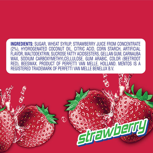 Mentos Chewy Mint Candy Roll, Strawberry, 14 Pieces per Roll, 15 Count Pack