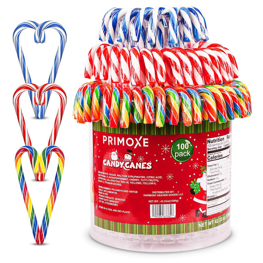 Christmas Candy Canes Assorted Flavors, Tutti Frutti, Blue & White Peppermint Sticks, Red Cherry Mix – 100 Count