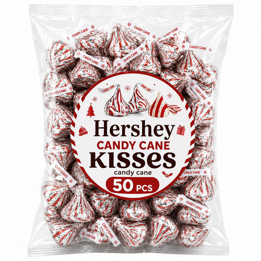 Hershey Kisses Candy Cane Flavored Kiss, Approx 50 Count Festive Red & White Peppermint Flavored Chocolates