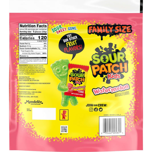 SOUR PATCH KIDS Watermelon Soft & Chewy Gummy Candy, Family Size, Bulk Candy, 1.8 Lb