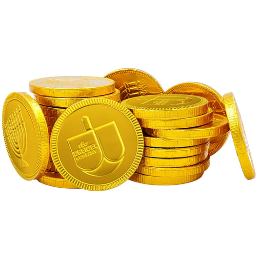 The Dreidel Company 25-Pack Hanukkah Milk Chocolate Gold Coins, Hanukkah Dreidel & Menorah Design Gelt, Non GMO, Kosher Certified OU-D (25-Pack)