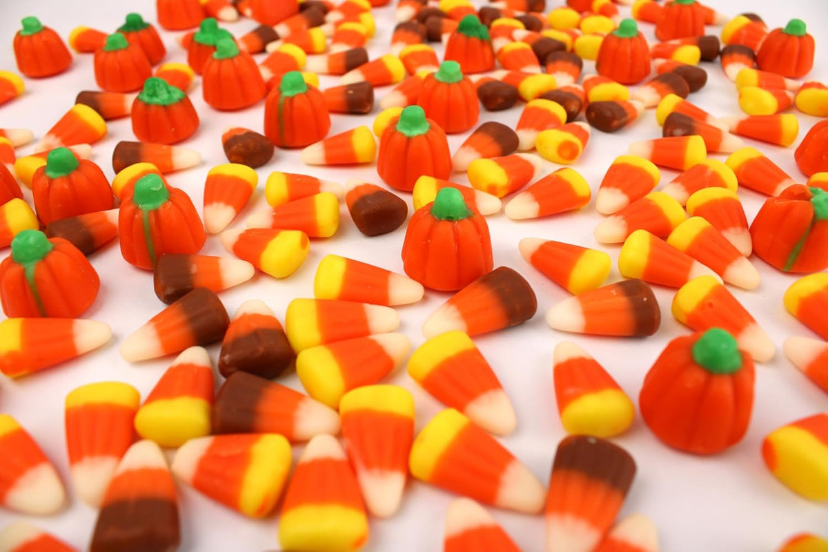 Autumn Mix Candy Corn with Pumpkins, Bulk Mellowcreme, 1 Lb