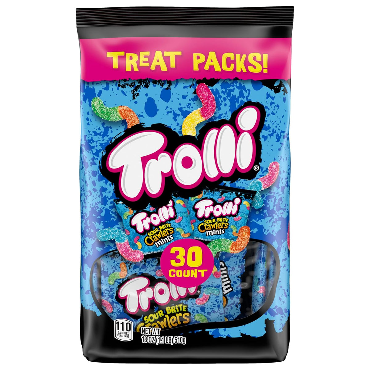 Trolli Mini Sour Brite Crawlers Candy, Sour Gummy Worms, 18 Oz, 30 Ct