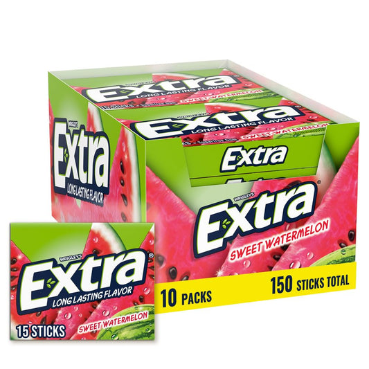 EXTRA Gum Sweet Watermelon Sugarfree, Bulk, Individually Wrapped, Flavor 15 Count, Pack of 10