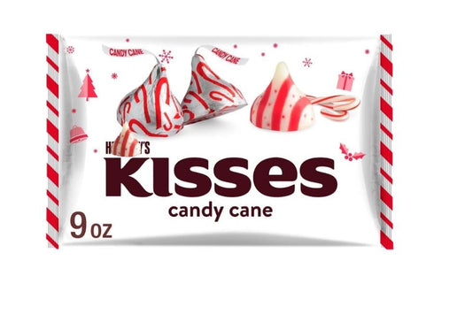 Hershey Kisses Candy Cane Flavored Kiss, Approx 50 Count Festive Red & White Peppermint Flavored Chocolates 9 Oz Bag