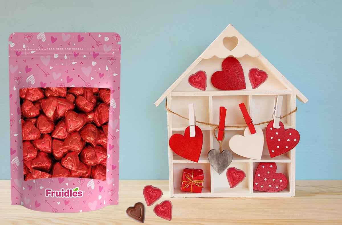 Half Pound Fruidles Valentine's Day Milk Chocolate Hearts, Red Individually Wrapped Foils