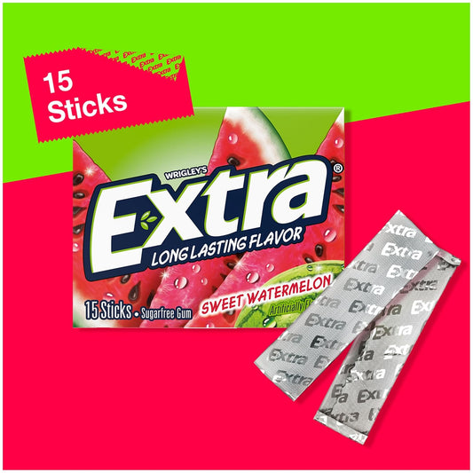 EXTRA Gum Sweet Watermelon Sugarfree, Bulk, Individually Wrapped, Flavor 15 Count, Pack of 10