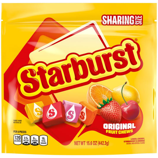 Starburst Chewy Candy, Sharing Size, Individually Wrapped Fruit Chews Candy, 15.6 Oz Resealable Bag