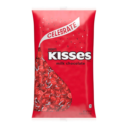 HERSHEY'S KISSES Milk Chocolate Candy Bulk Bag, Red Foils, 60 Oz