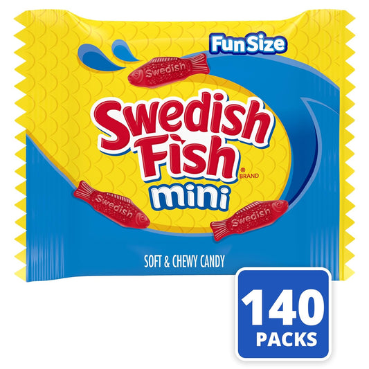 SWEDISH FISH Mini Soft & Chewy Gummy Candy, Bulk Candy, 140 Snack Packs