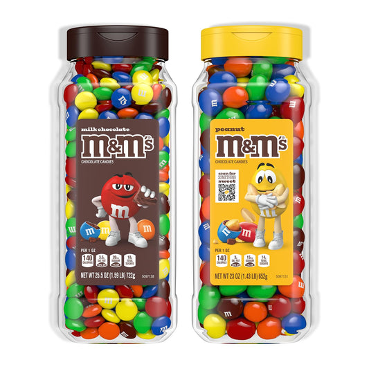 M&M's Milk Chocolate and Peanut Bulk Candy Jars, 48.5 Ounces Total (Pack of 2)