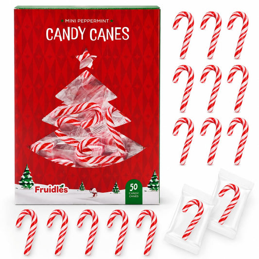 Fruidles Christmas Mini Candy Canes 100 Pack Peppermint Flavor, Individually Wrapped, 2" Inch