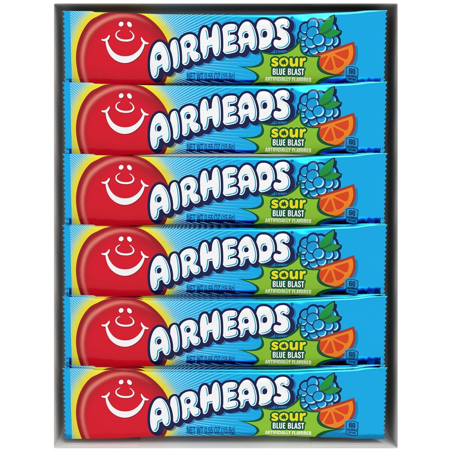 Airheads SOUR Candy Bars, Sour Blue Blast Flavored, Bulk, Pack of 36 Bars