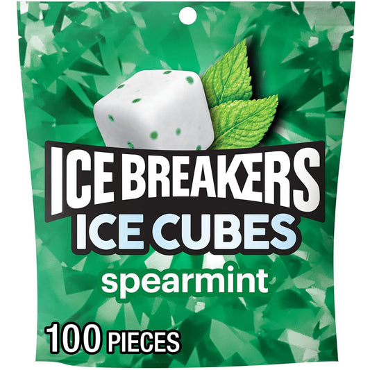 ICE BREAKERS Ice Cubes Spearmint Sugar Free Chewing Gum Pouch, 8.11 Oz (100 Pieces)