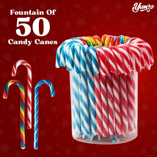 Christmas Candy Canes Tutti Frutti, Blue/White Peppermint, Red and White Cherry Mix Flavors - Bulk Candy Canes Individually Wrapped for Family Holiday Indulgement, Candy Cane Gift Set (50 Count)