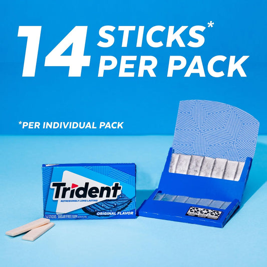 Trident Flavor Sugar Free Gum Packs of 14 Pieces Total Pieces, Original, 168 Count, (Pack of 12)