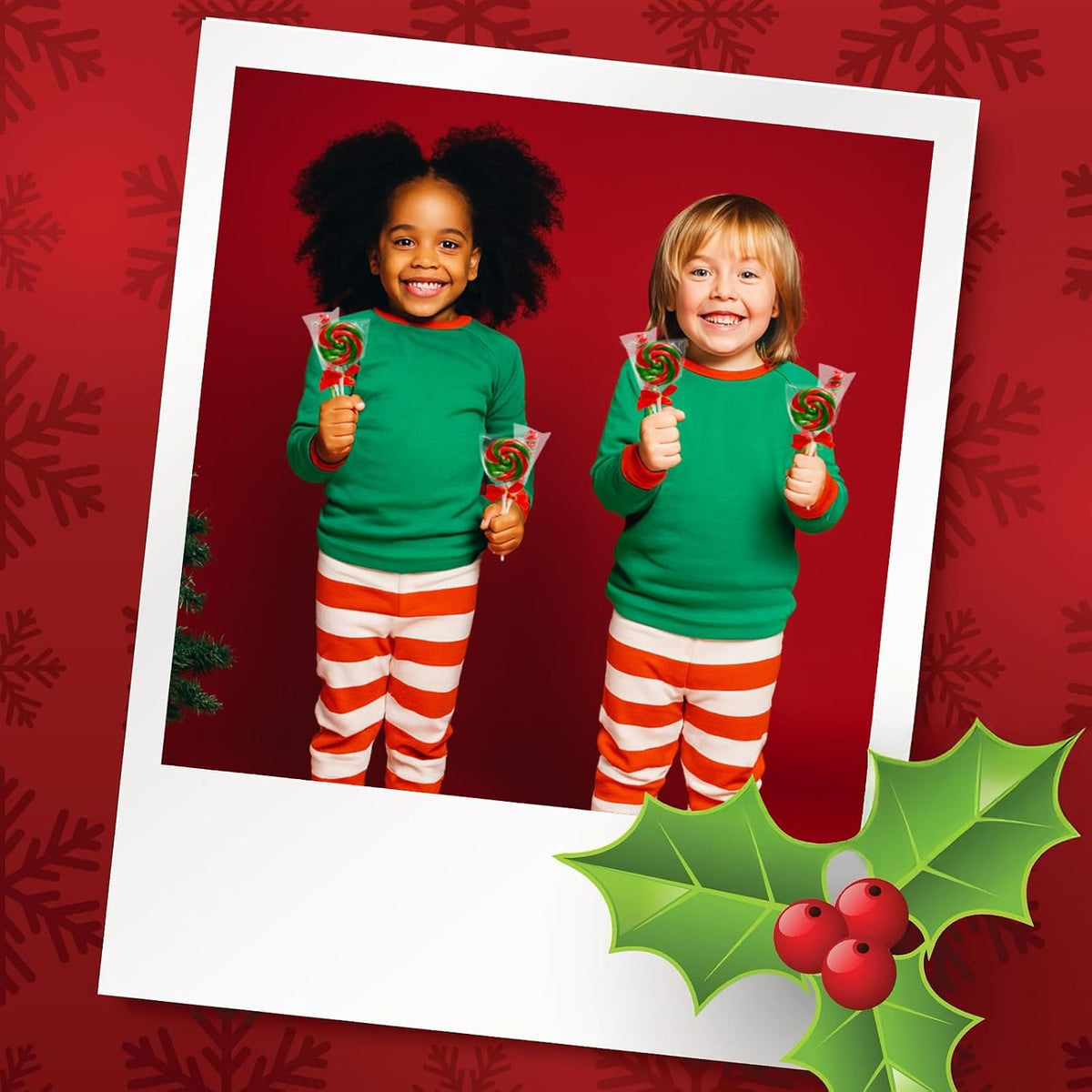 12 Twisty & 12 Swirl Festive Red-And-Green Lollipops with Red Ribbon Bow