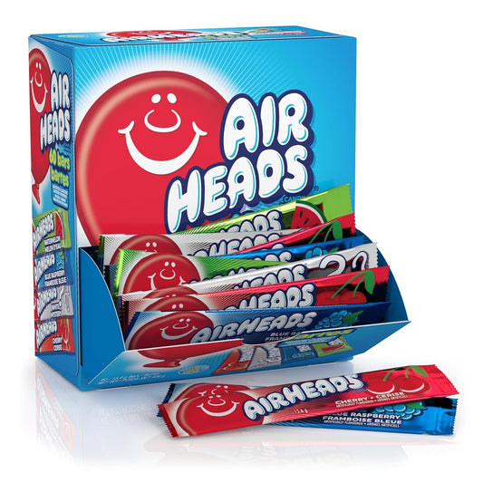 Airheads Full-Size Candy Bars, Taffy Candy Bulk Variety Pack, Individually Wrapped, 60 Count Box
