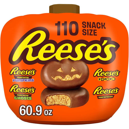 Reese's Assorted Peanut Butter Halloween Candy Pumpkin Bowl, 110 Ct