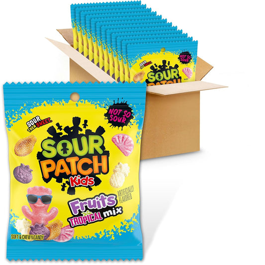 SOUR PATCH KIDS Fruits Tropical Mix Soft & Chewy Gummy Candy, Bulk Candy, 12-3.08 Oz Bags