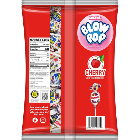 Charms Blow Pop Single Flavor Bag, Cherry, 50 Count (Pack of 1)