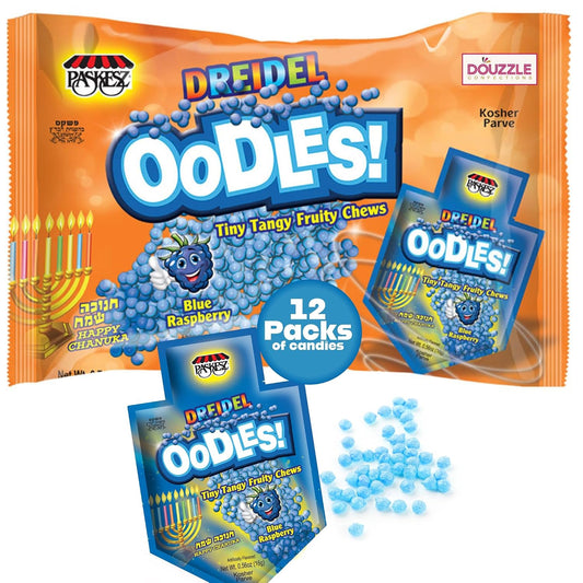 Douzzle Kosher, Hanukkah Candy, Raspberry Dreidel Shaped Oodles (12 Count, 1 Pack)