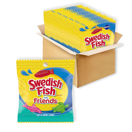 SWEDISH FISH and Friends Soft & Chewy Gummy Candy, Bulk Candy, 12-3.59 Oz Bags