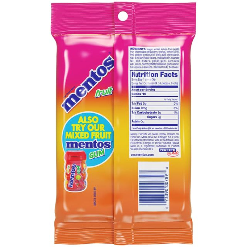 Mentos Fruit Chewy Mint Candy Roll, Mixed Fruit Flavors, 14 Pieces per Roll (Pack of 6)