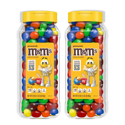 M&M'S Peanut Candy Jars, Assorted Chocolate Candies, Party Size Bulk, 23 Ounces Each, Pack of 2