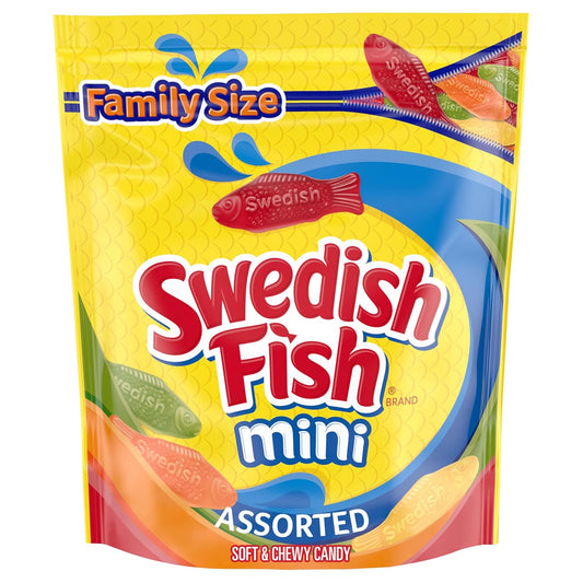 SWEDISH FISH Mini Assorted Soft & Chewy Gummy Candy, Family Size, Bulk Candy, 1.8 Lb