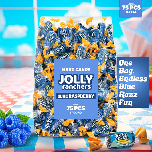 Blue Raspberry Jolly Ranchers Hard Candy – Original Flavor – 1 LB Bulk Bag (Approx. 75 Pieces)