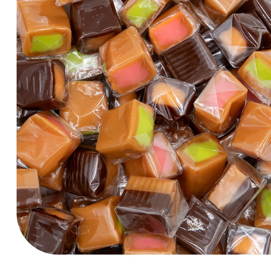 Caramel Candy Mix, Filled Caramels Individually Wrapped - 2 Lb Pack | Vanilla, Chocolate, Apple, Strawberry, Caramel Cubes