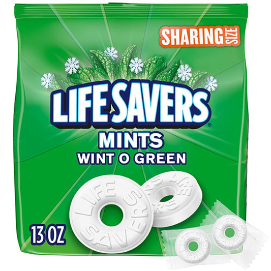 LIFE SAVERS Wint O Green Hard Mints, Individually Wrapped, Sharing, 13 Oz