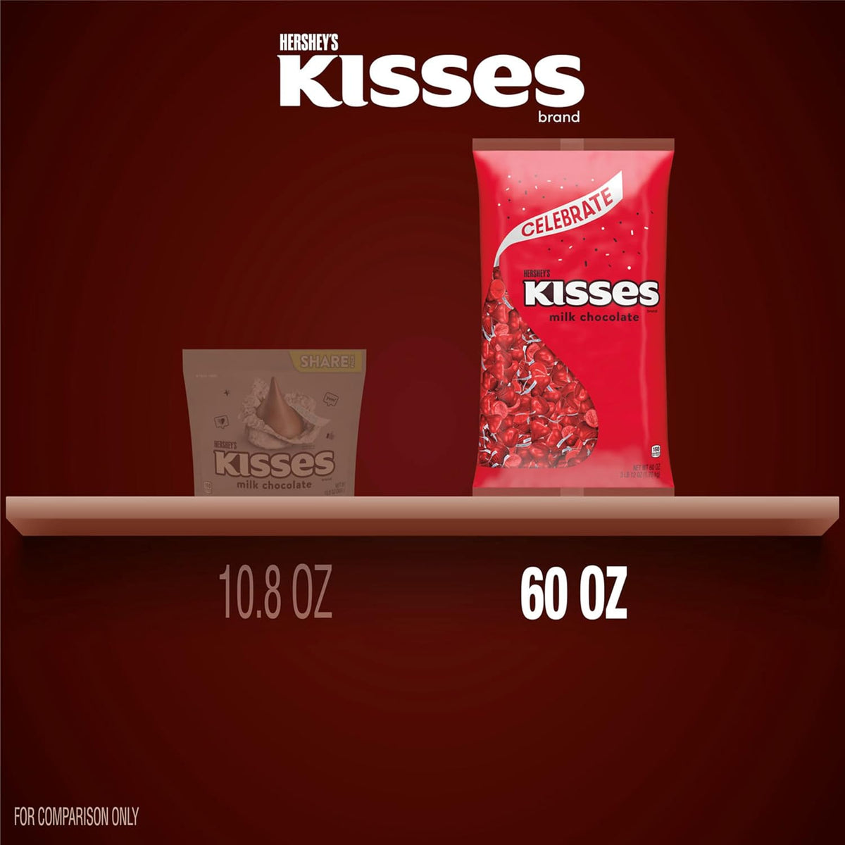 HERSHEY'S KISSES Milk Chocolate Candy Bulk Bag, Red Foils, 60 Oz