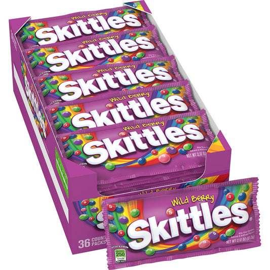 SKITTLES Wild Berry Chewy Candy Full Size Movie Night Party Favor Candy Packs Bulk Box, 2.17 Oz, (Pack of 36)