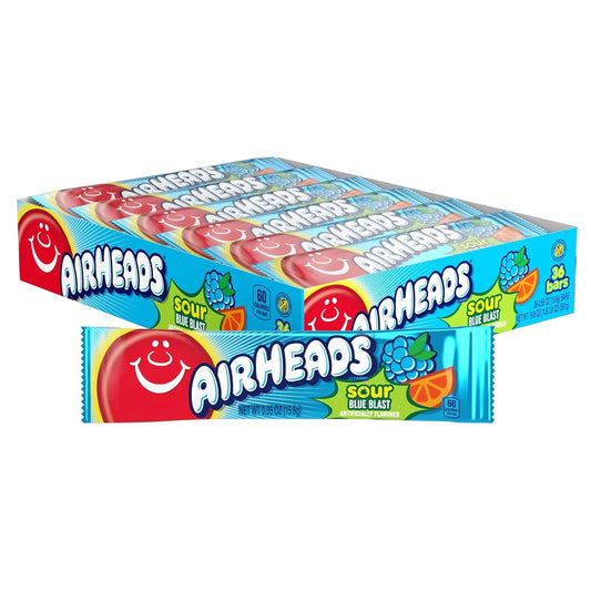 Airheads SOUR Candy Bars, Sour Blue Blast Flavored, Bulk, Pack of 36 Bars