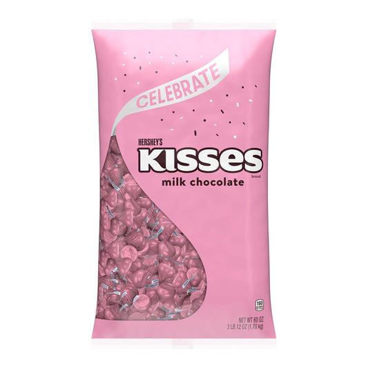 HERSHEY'S KISSES Milk Chocolate Candy Bulk Bag, Pink Foils, 60 Oz
