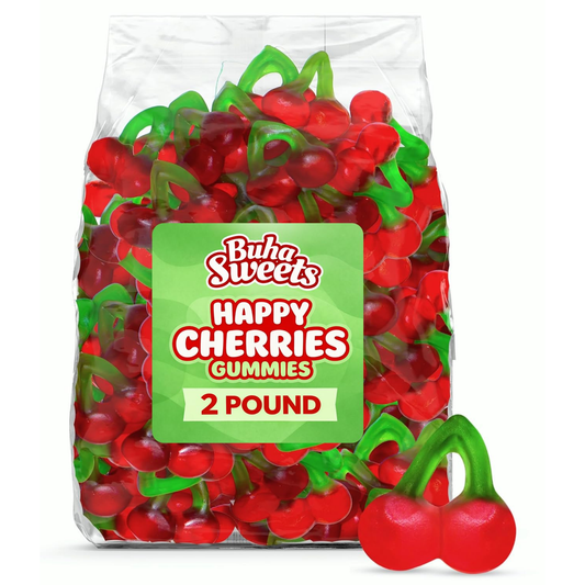 Happy Cherries Gummy Candy 2 Pound Bulk Bag - Chewy Cherry Flavored Gummi Candy