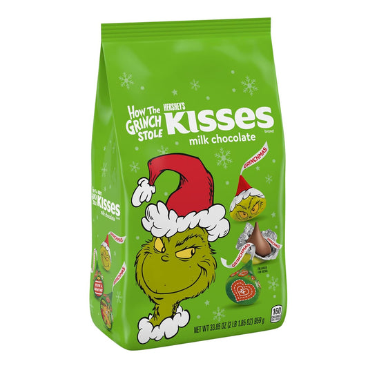 HERSHEY'S KISSES Grinch Milk Chocolate Christmas Candy Bulk Bag, 33.85 Oz